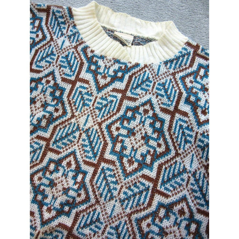 Vintage Pykettes Knit Sweater Top Size Medium Short Sleeve Geometric Blue